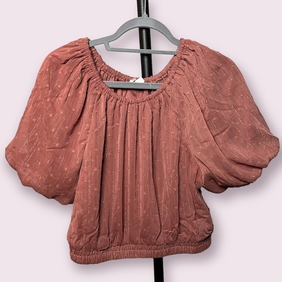 By The River Blush Pink Puff Sleeve Blouse Large - Picture 1 of 10